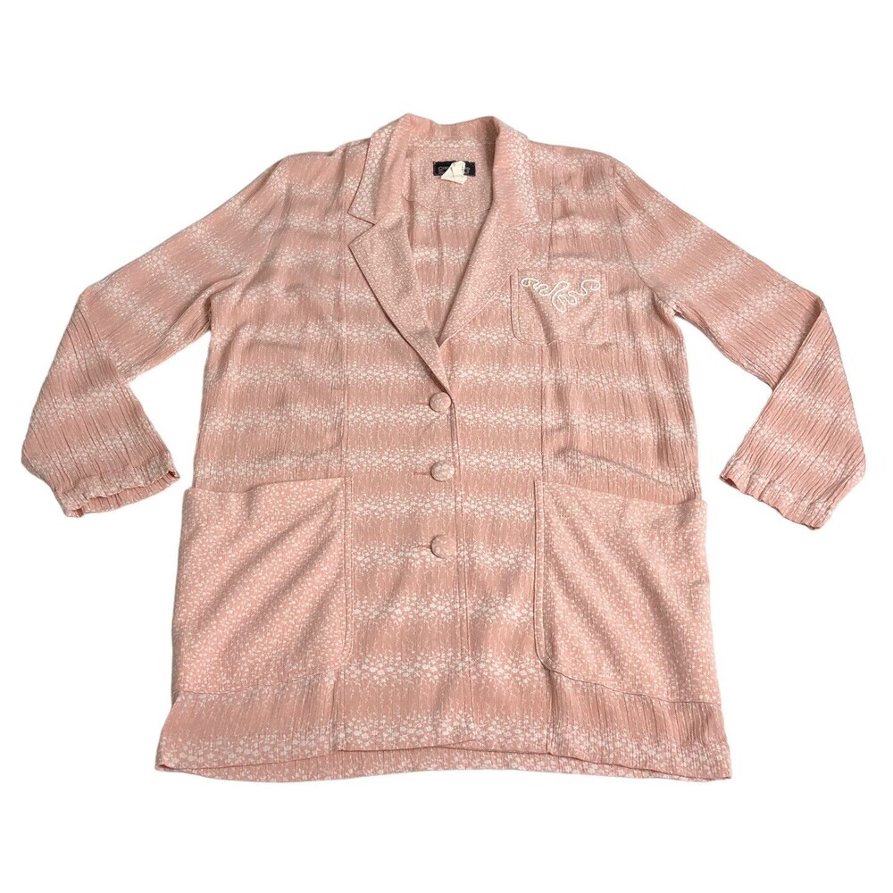 Vintage Carole Little For Saint Tropez West Longline Cardigan 8 Pink Floral USA